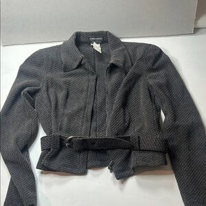 Giorgio Armani Top Tier Milano Collector Charcoal Textured Belted Jacket